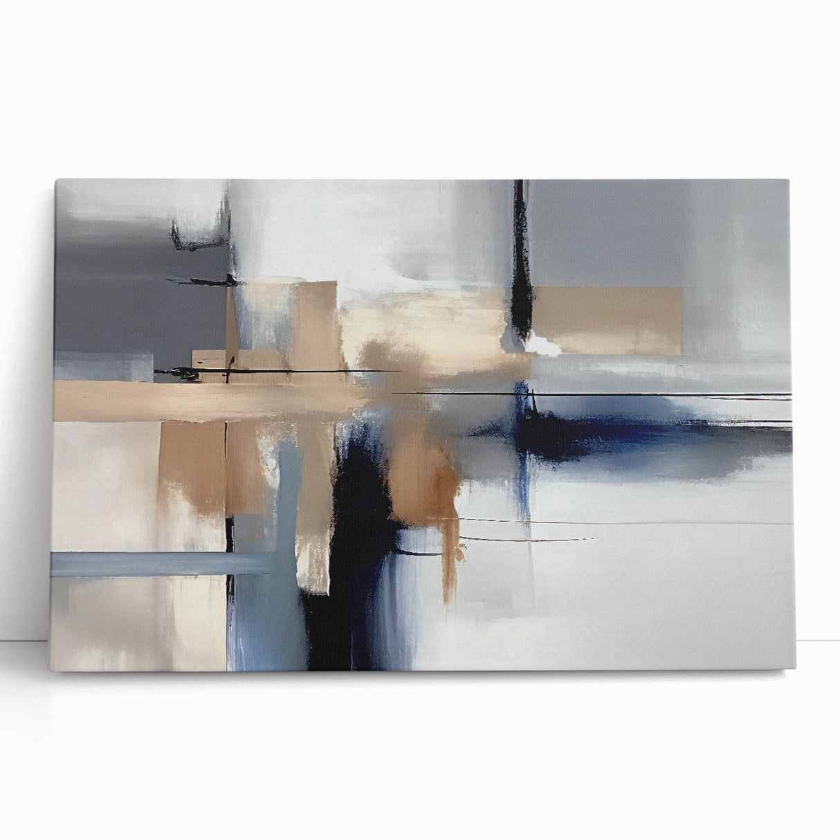 Contemporary Canvas Print - Navy Blue and Beige Abstract Art