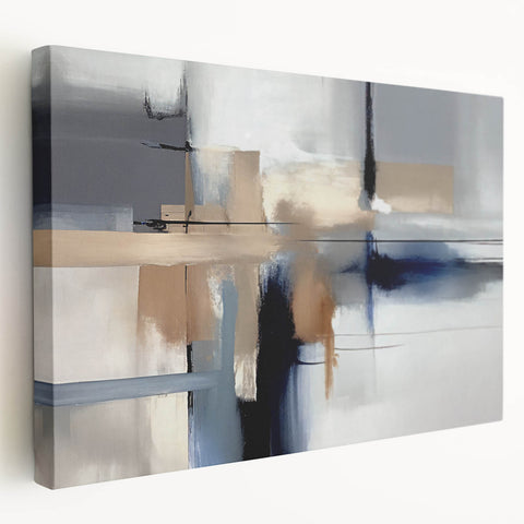 Contemporary Canvas Print - Navy Blue and Beige Abstract Art
