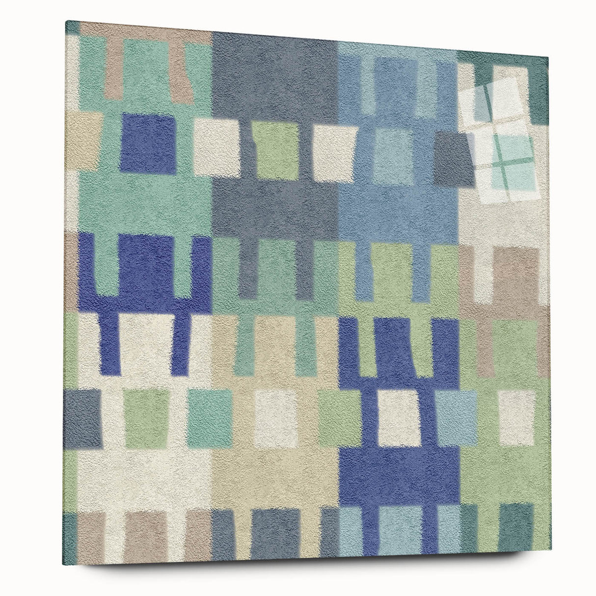 Modern Abstract Canvas Prints – Mint, Blue, and Beige Grid Art