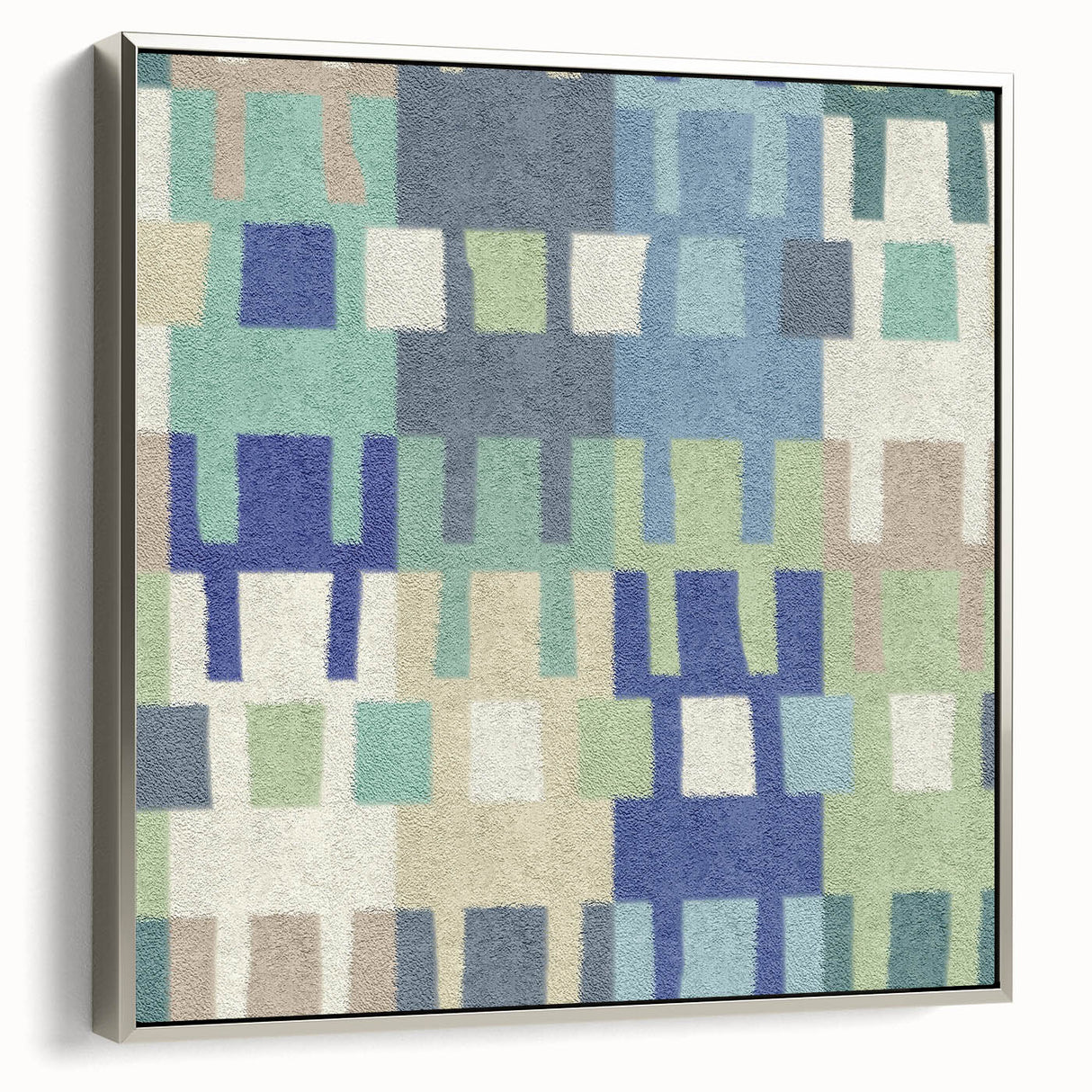 Modern Abstract Canvas Prints – Mint, Blue, and Beige Grid Art