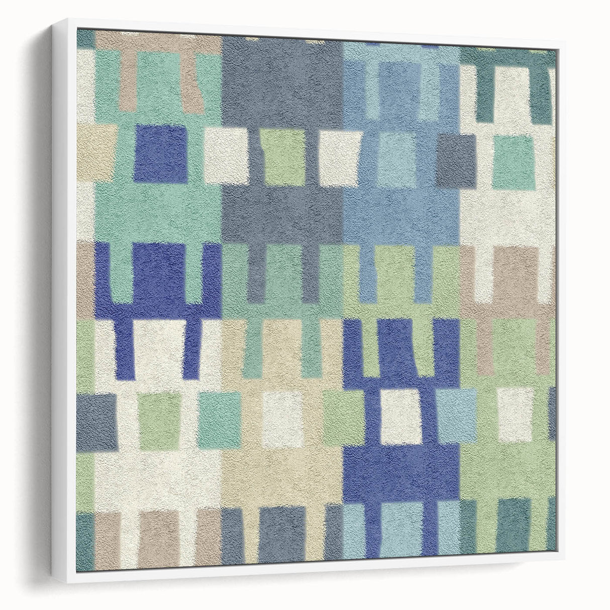 Modern Abstract Canvas Prints – Mint, Blue, and Beige Grid Art