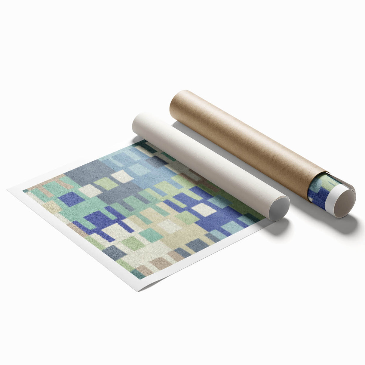 Modern Abstract Canvas Prints – Mint, Blue, and Beige Grid Art