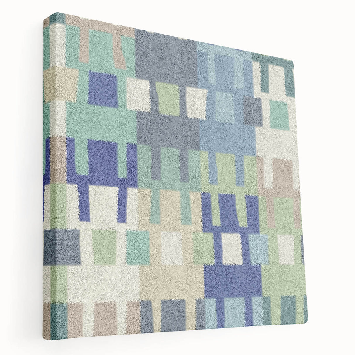 Modern Abstract Canvas Prints – Mint, Blue, and Beige Grid Art