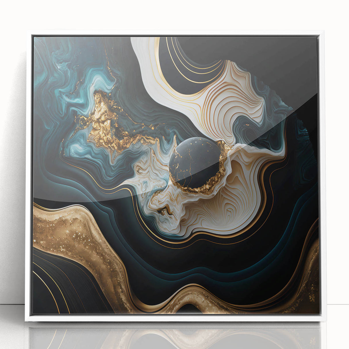 Exclusive Abstract Wall Decor – Black, Teal & Gold Luxury Art