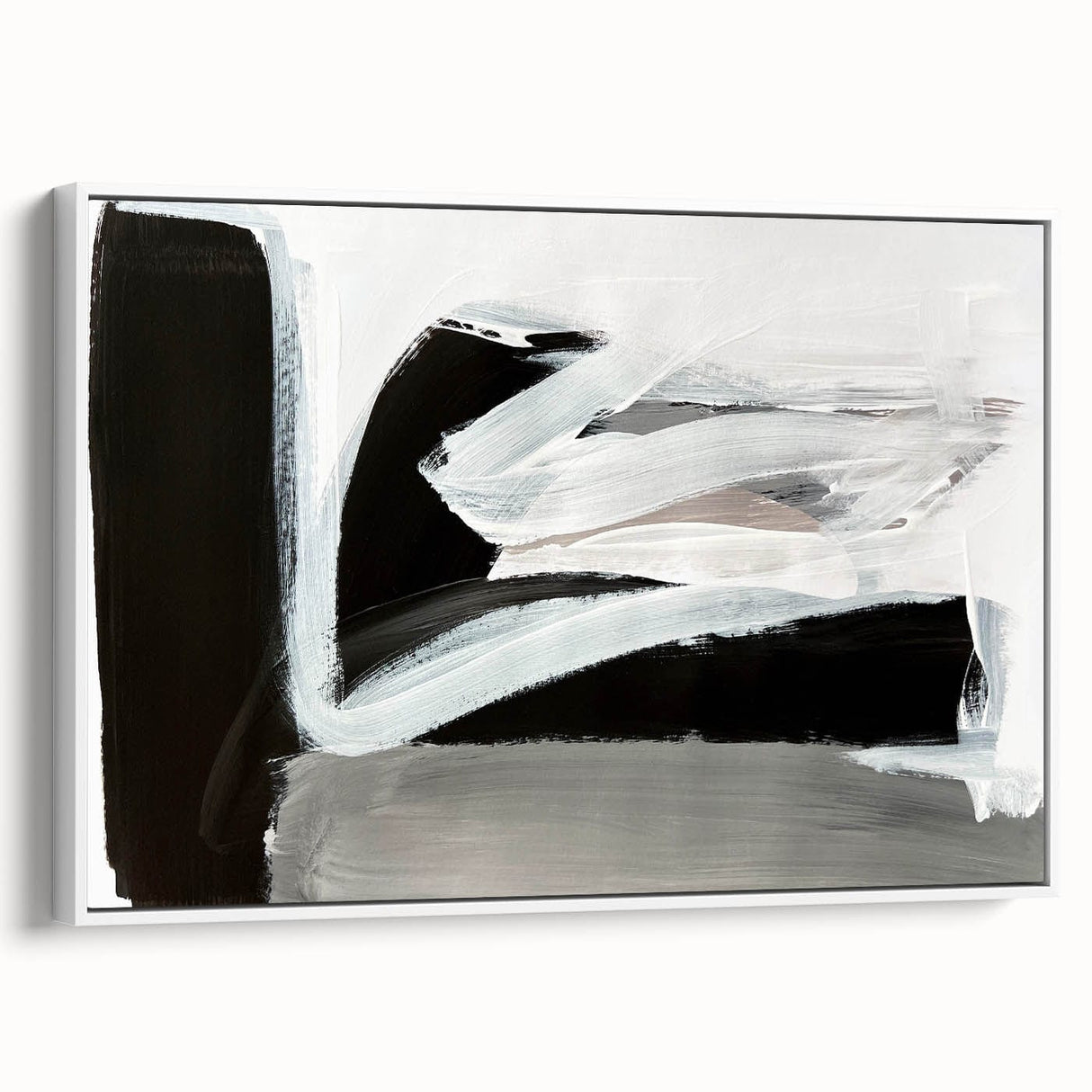 Large Abstract Wall Art – Monochrome Modern Painting in Gray & White