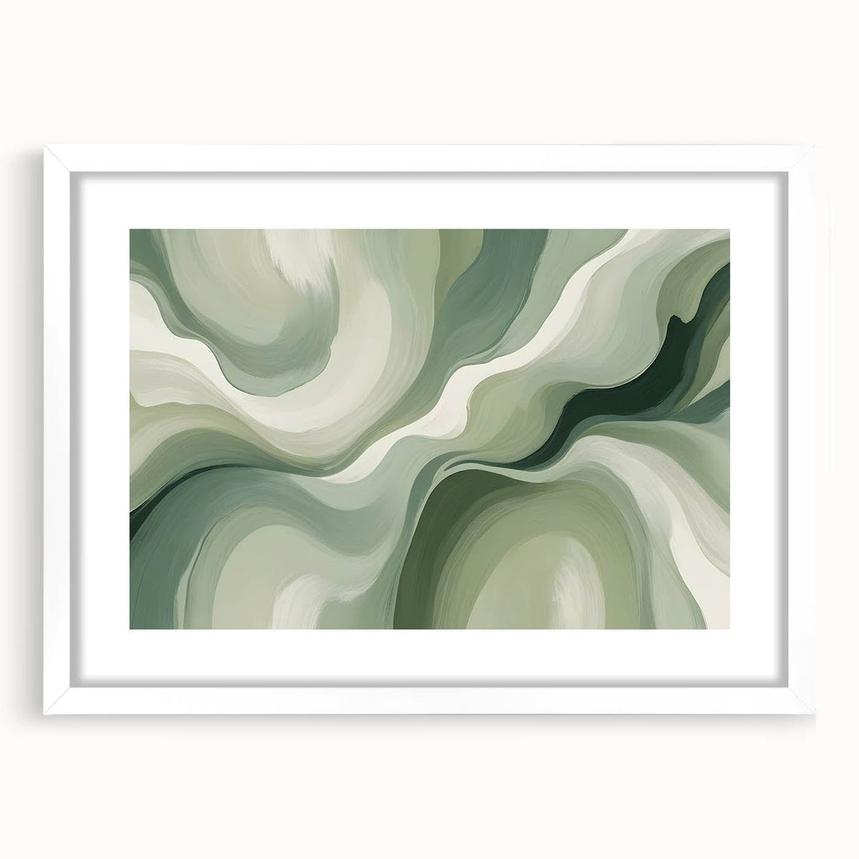 Neutral Green Abstract Fluid Canvas Art - Fluid Acrylic Wall Decor