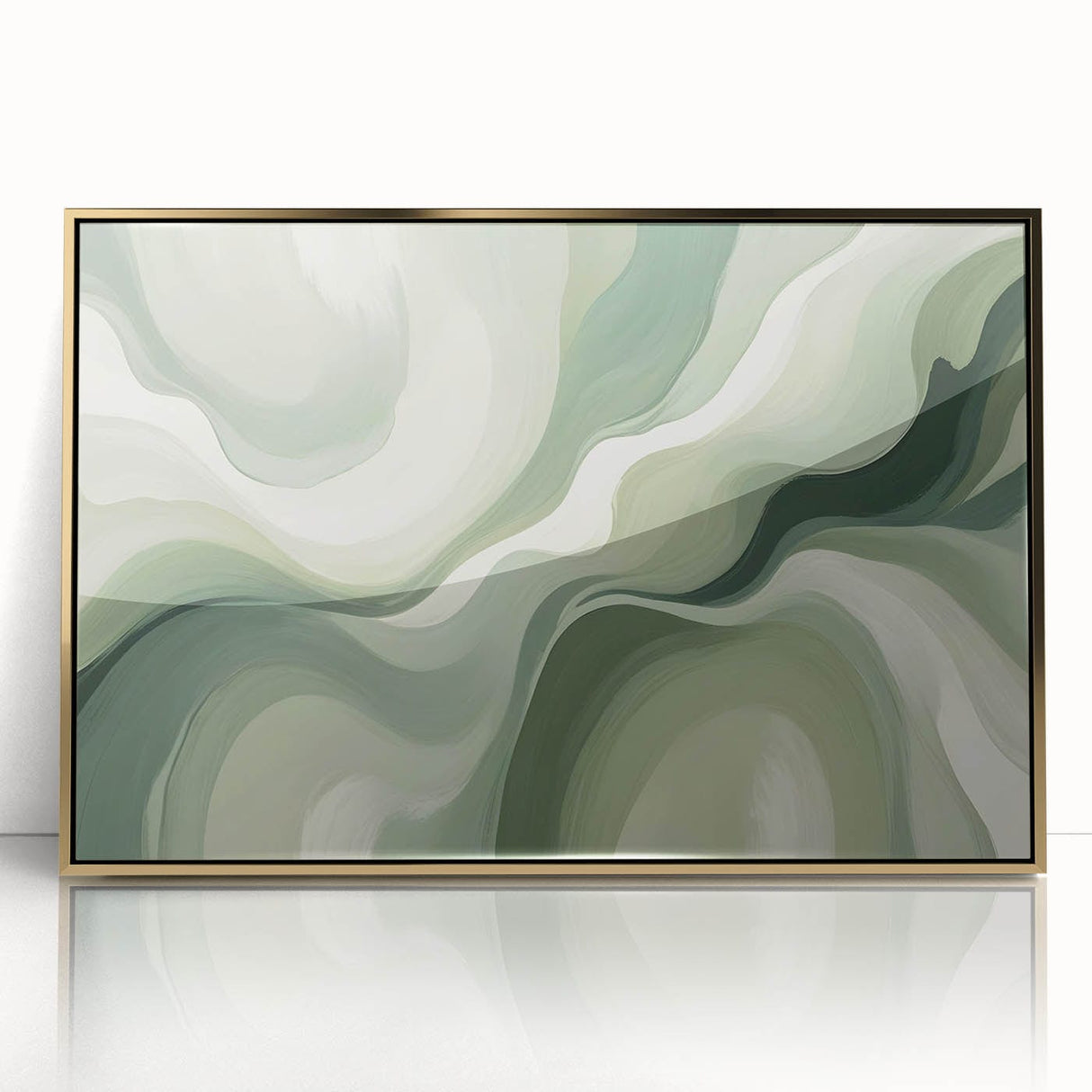 Neutral Green Abstract Fluid Canvas Art - Fluid Acrylic Wall Decor