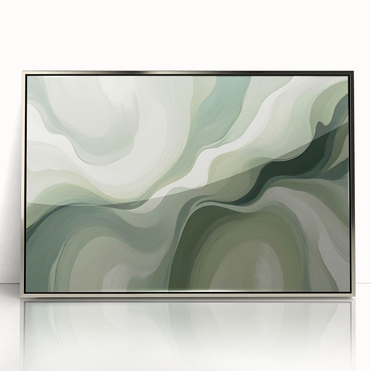 Neutral Green Abstract Fluid Canvas Art - Fluid Acrylic Wall Decor