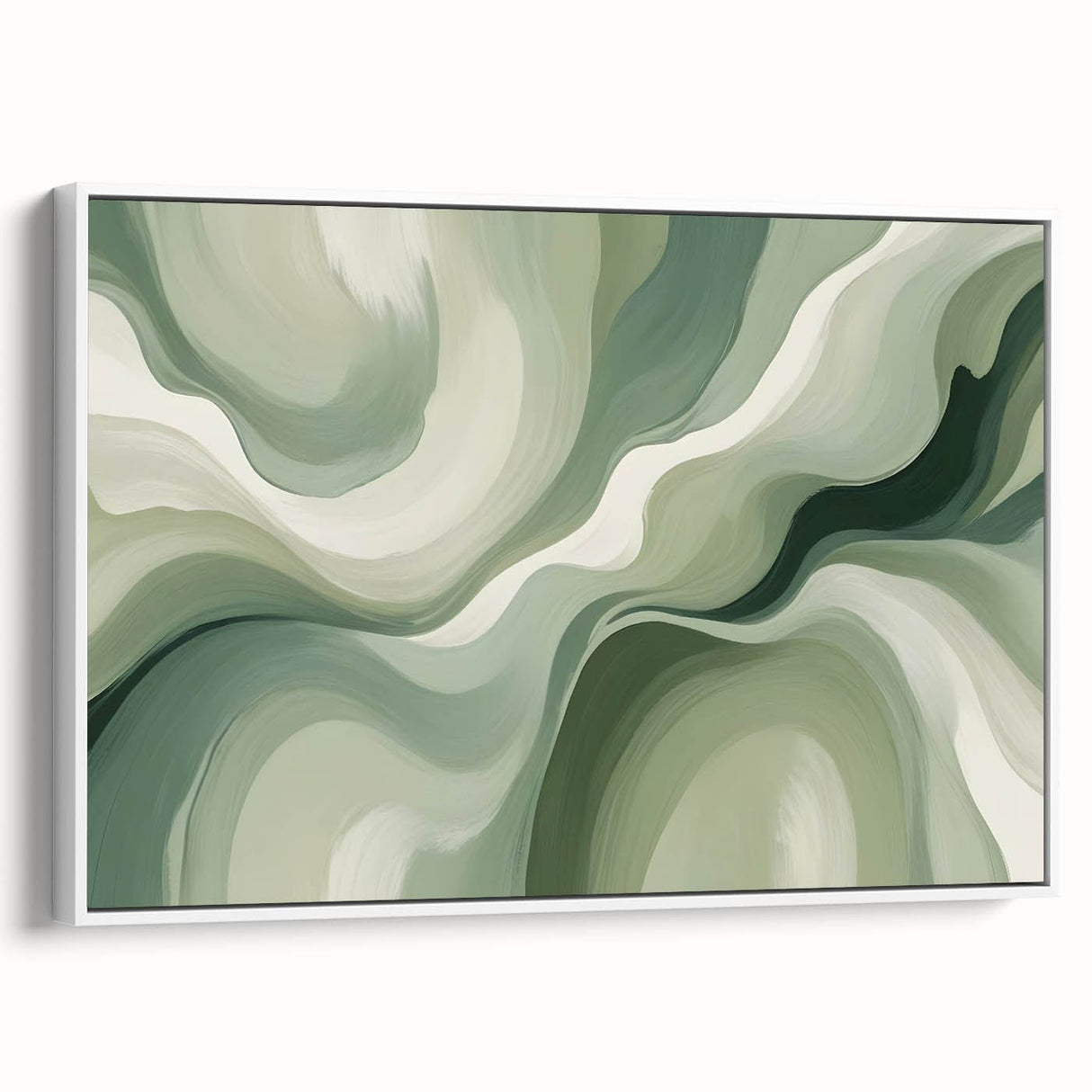 Neutral Green Abstract Fluid Canvas Art - Fluid Acrylic Wall Decor