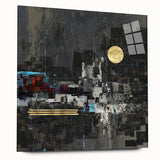 Midnight Cityscape Drama – Bold Abstract Wall Art with Gold Detail