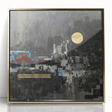 Midnight Cityscape Drama – Bold Abstract Wall Art with Gold Detail
