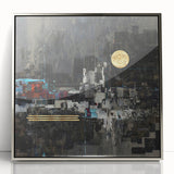 Midnight Cityscape Drama – Bold Abstract Wall Art with Gold Detail