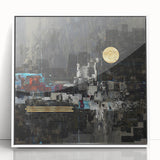 Midnight Cityscape Drama – Bold Abstract Wall Art with Gold Detail