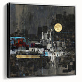Midnight Cityscape Drama – Bold Abstract Wall Art with Gold Detail