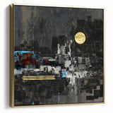 Midnight Cityscape Drama – Bold Abstract Wall Art with Gold Detail