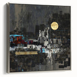 Midnight Cityscape Drama – Bold Abstract Wall Art with Gold Detail