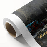 Midnight Cityscape Drama – Bold Abstract Wall Art with Gold Detail