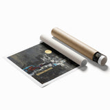 Midnight Cityscape Drama – Bold Abstract Wall Art with Gold Detail