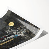 Midnight Cityscape Drama – Bold Abstract Wall Art with Gold Detail