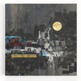 Midnight Cityscape Drama – Bold Abstract Wall Art with Gold Detail