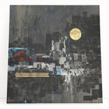 Midnight Cityscape Drama – Bold Abstract Wall Art with Gold Detail