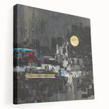 Midnight Cityscape Drama – Bold Abstract Wall Art with Gold Detail
