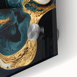 Modern Luxury Abstract Painting – Teal, Gold & Black Wall Art