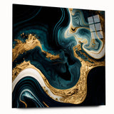 Modern Luxury Abstract Painting – Teal, Gold & Black Wall Art
