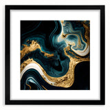 Modern Luxury Abstract Painting – Teal, Gold & Black Wall Art