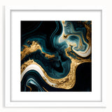 Modern Luxury Abstract Painting – Teal, Gold & Black Wall Art