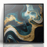 Modern Luxury Abstract Painting – Teal, Gold & Black Wall Art