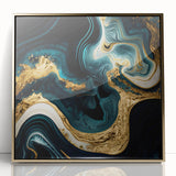 Modern Luxury Abstract Painting – Teal, Gold & Black Wall Art