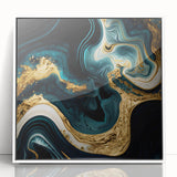 Modern Luxury Abstract Painting – Teal, Gold & Black Wall Art