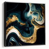 Modern Luxury Abstract Painting – Teal, Gold & Black Wall Art
