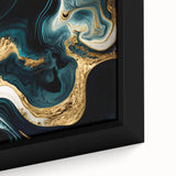 Modern Luxury Abstract Painting – Teal, Gold & Black Wall Art