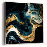 Modern Luxury Abstract Painting – Teal, Gold & Black Wall Art