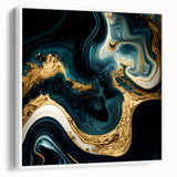Modern Luxury Abstract Painting – Teal, Gold & Black Wall Art