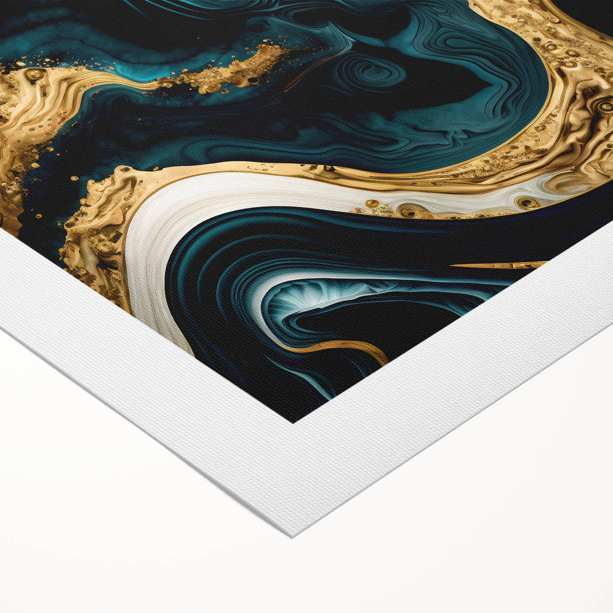 Modern Luxury Abstract Painting – Teal, Gold & Black Wall Art