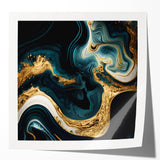Modern Luxury Abstract Painting – Teal, Gold & Black Wall Art