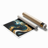 Modern Luxury Abstract Painting – Teal, Gold & Black Wall Art