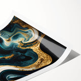 Modern Luxury Abstract Painting – Teal, Gold & Black Wall Art