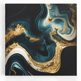 Modern Luxury Abstract Painting – Teal, Gold & Black Wall Art