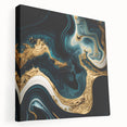 Modern Luxury Abstract Painting – Teal, Gold & Black Wall Art