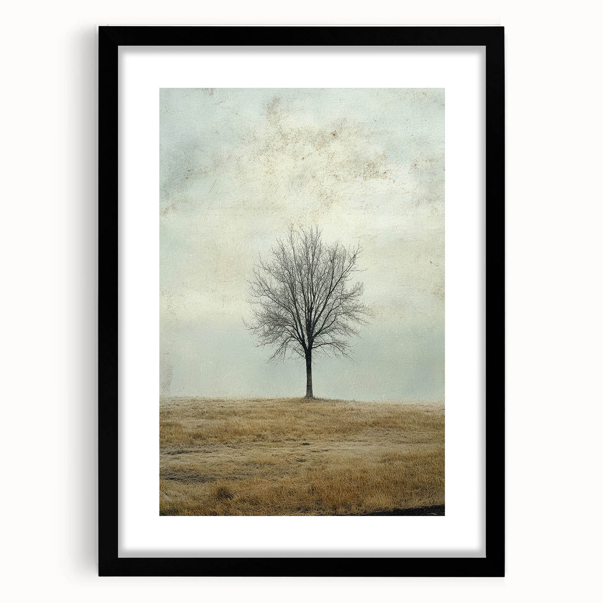 Minimalist Solitary Tree Art – Vintage Landscape Wall Print
