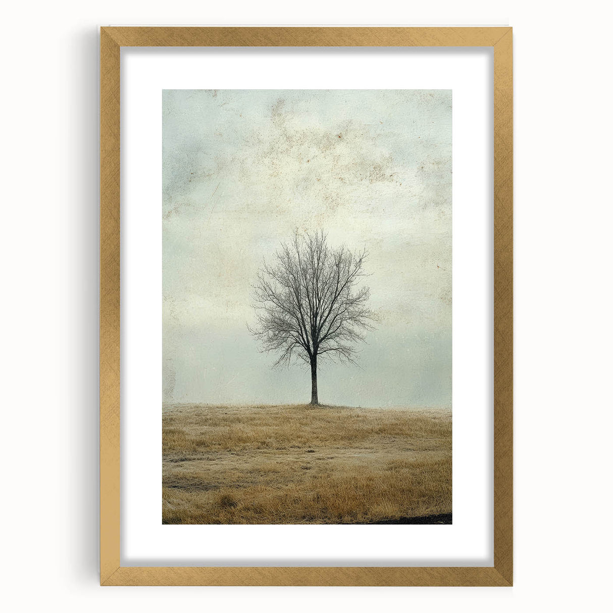Minimalist Solitary Tree Art – Vintage Landscape Wall Print