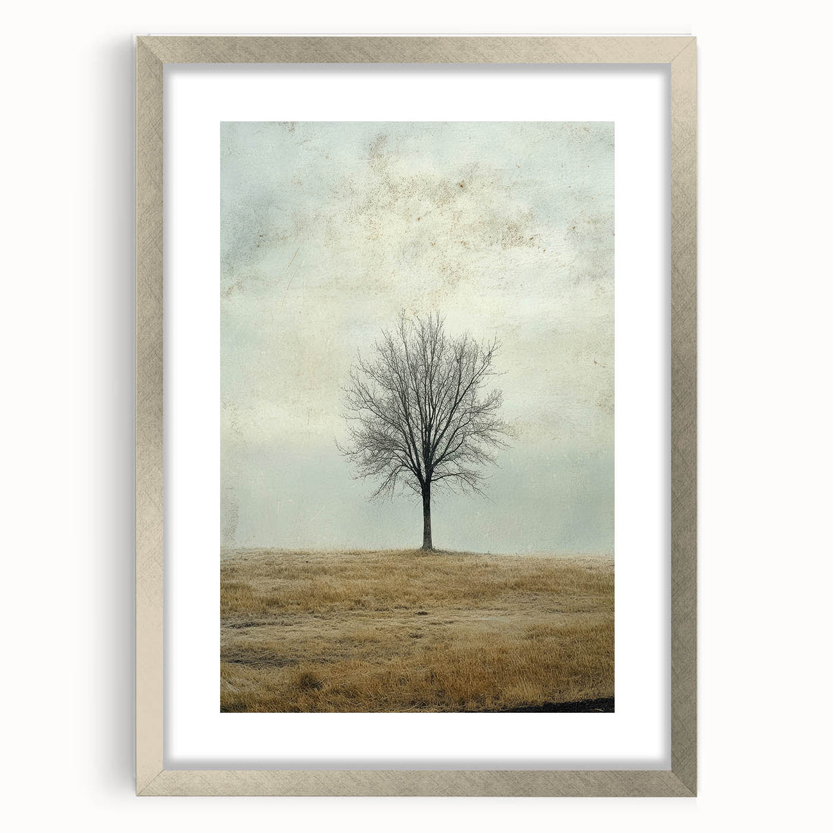 Minimalist Solitary Tree Art – Vintage Landscape Wall Print