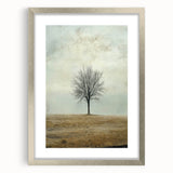 Minimalist Solitary Tree Art – Vintage Landscape Wall Print