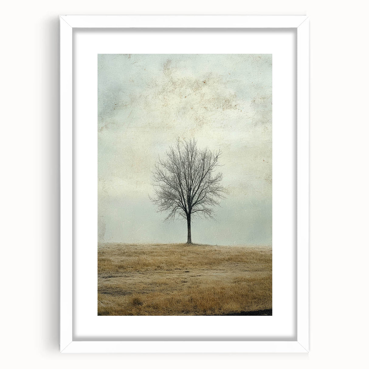 Minimalist Solitary Tree Art – Vintage Landscape Wall Print