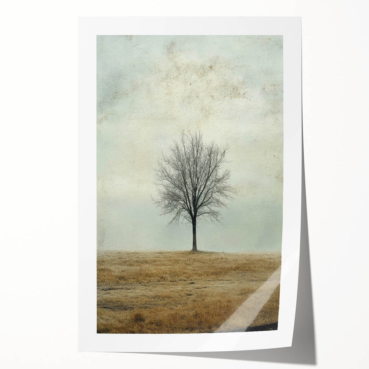Minimalist Solitary Tree Art – Vintage Landscape Wall Print
