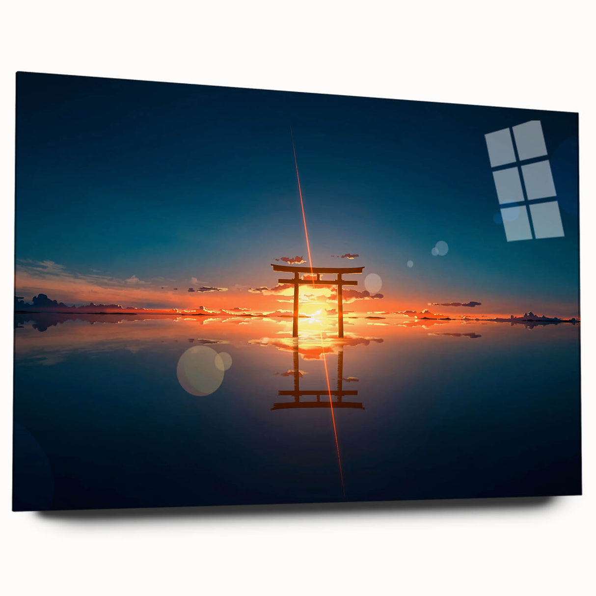 Minimalist Coastal Landscape Art – Torii Gate at Sunrise Reflection